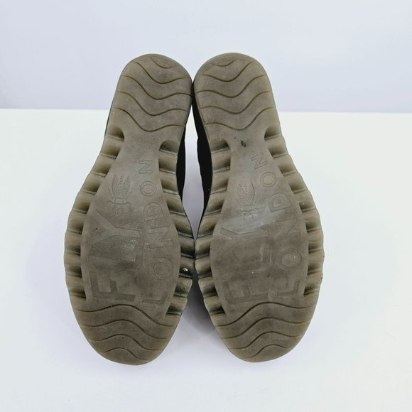 Fly London Yala Sandals 36 5.5 Perforated Suede Wedge Olive Green Taupe Peep Toe - Picture 11 of 13